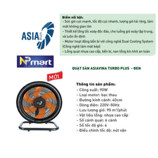 QUẠT SÀN ASIA TURBO PLUS VY636891 - 90W - hoạt động êm mát xa công suất mạnh