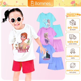 Đồ bộ bé gái Công chúa Elsa Bomines, set quần áo short hè cotton thoáng mát cho bé 4-12 tuổi 14-36kg DBSBGELSANHIEUHINH