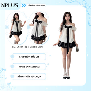 NPLUS ÁO EMI TƠ ORGANZA PHỐI CHÂN VÁY BÍ PHI TAFTA