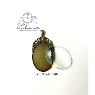 Phôi mặt dây chuyền/ phụ kiện trang trí/chụp hình, size DIY 30x40mm (kèm đá thủy tinh)