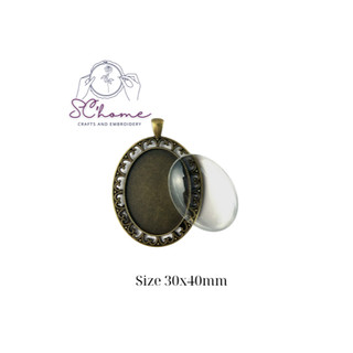 Phôi mặt dây chuyền/ phụ kiện trang trí/chụp hình, size DIY 30x40mm (kèm đá thủy tinh)