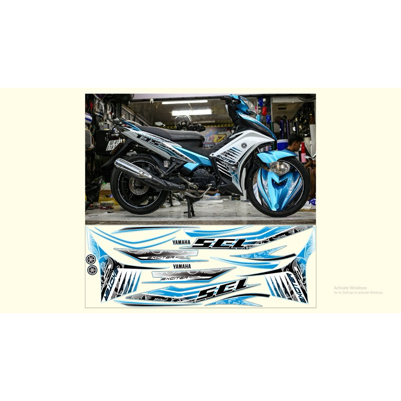 Tem exciter 135 - nhãn dán tem rời exciter 135 xanh trắng decal 3 lớp