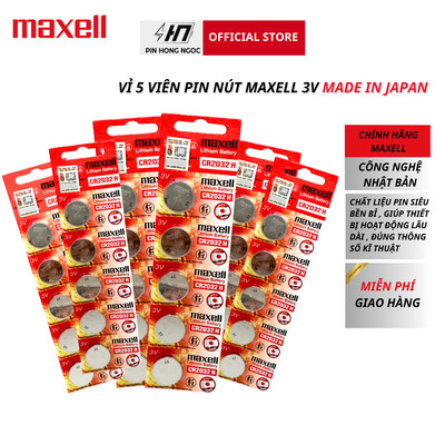 Vỉ 5 Viên Pin MAXELL CR2032 / CR2025 / CR2016 / CR1632 / CR1620 / CR1616 / CR1220 / CR2450 / CR2430 3V chính hãng