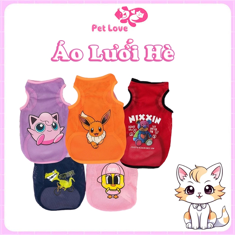 Áo Cho Chó Mèo,Áo Lưới Ba Lỗ Họa Tiết Vui Nhộn,Màu Sắc Tươi Mát Cho Mùa Hè