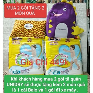 BÌNH CHÁNH SHOP 💒 TẶNG BALO VÀ GỐI ĐI XE MÁY - Combo 2 gói tã Quần UNIDRY siêu thấm có vạch chỉ thị thay tã L68 / XL60