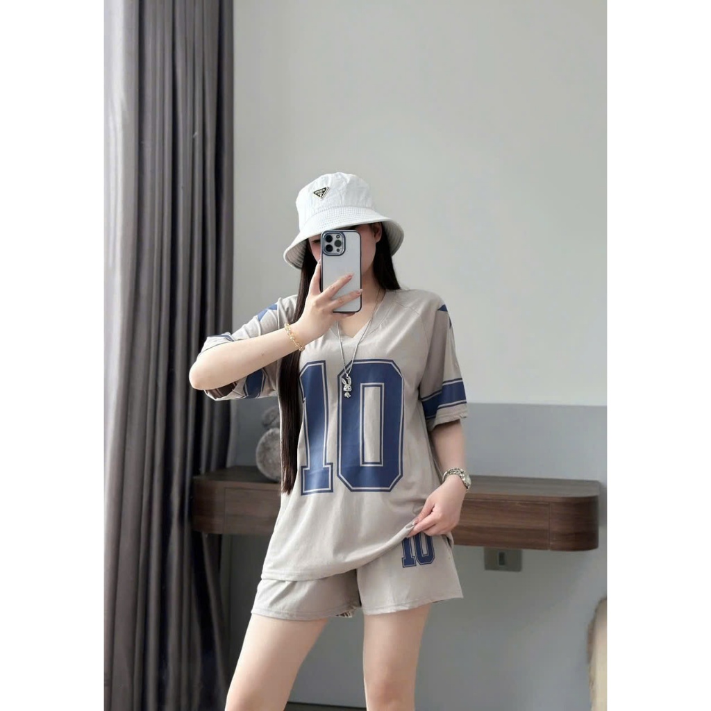 Bộ cotton Thun Lạnh Cổ Tim (In Số 10) Dấu Quần Free size Rộng Rãi, Thoải Mái, Trang Phục Hè | BigBuy360 - bigbuy360.vn