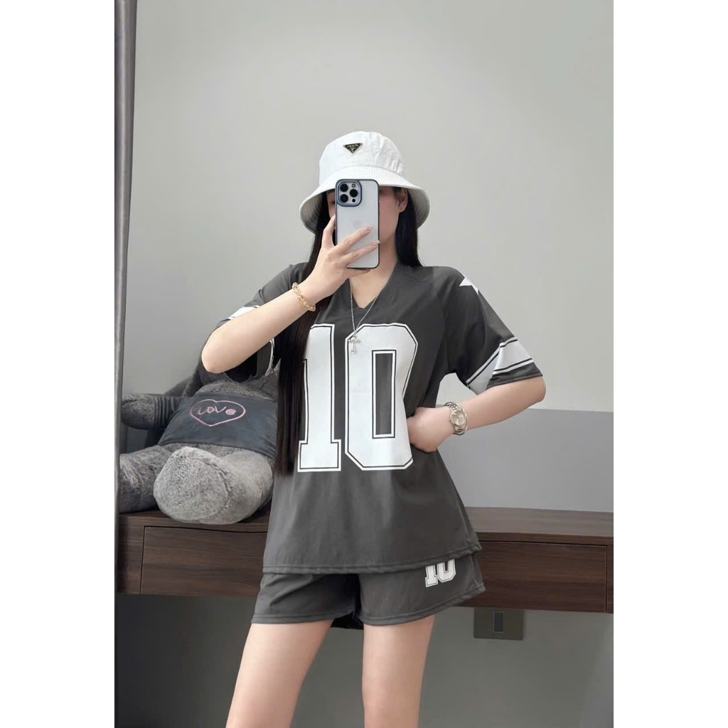 Bộ cotton Thun Lạnh Cổ Tim (In Số 10) Dấu Quần Free size Rộng Rãi, Thoải Mái, Trang Phục Hè | BigBuy360 - bigbuy360.vn