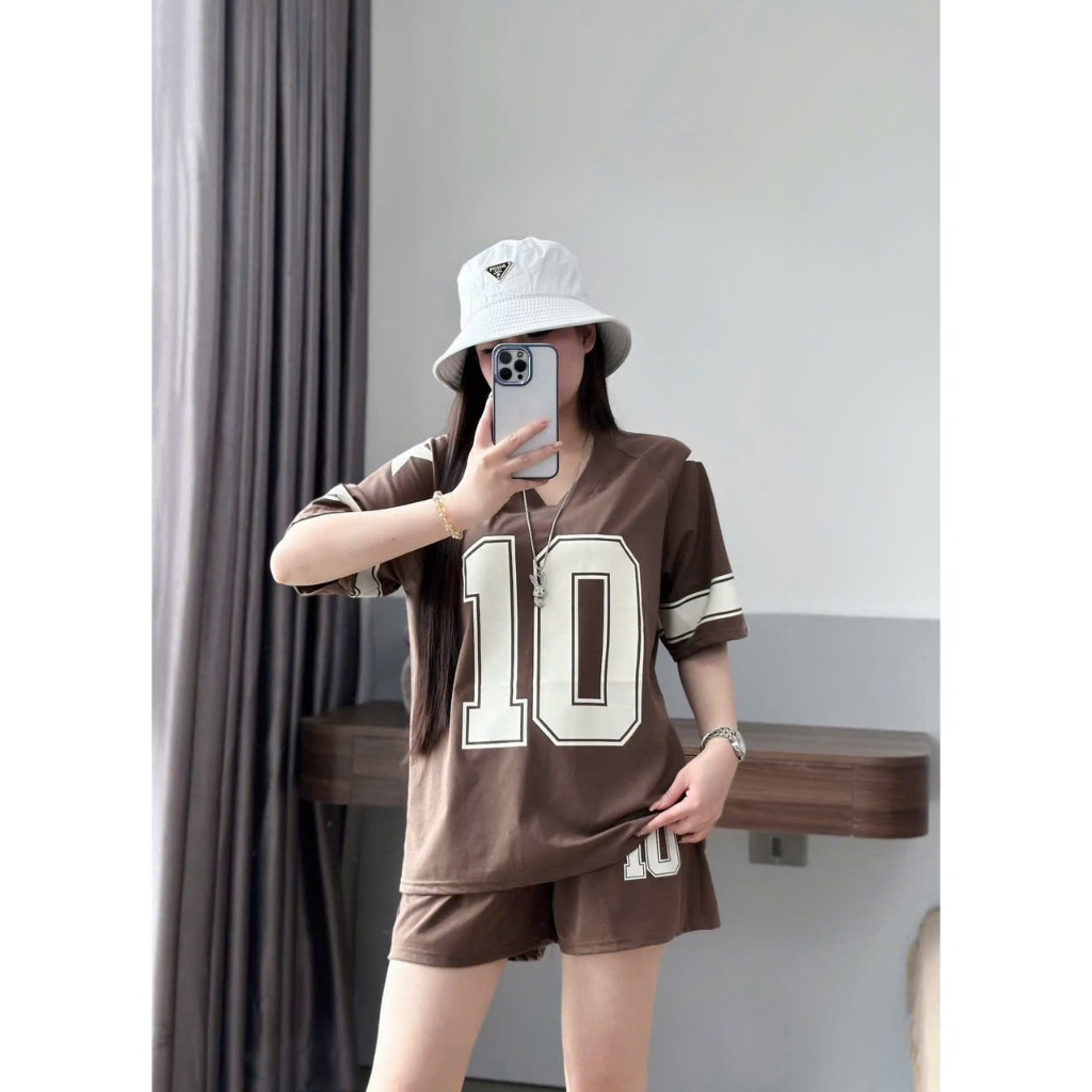 Bộ cotton Thun Lạnh Cổ Tim (In Số 10) Dấu Quần Free size Rộng Rãi, Thoải Mái, Trang Phục Hè | BigBuy360 - bigbuy360.vn