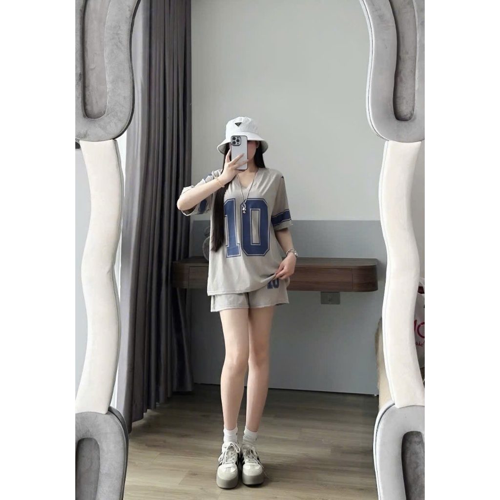Bộ cotton Thun Lạnh Cổ Tim (In Số 10) Dấu Quần Free size Rộng Rãi, Thoải Mái, Trang Phục Hè | BigBuy360 - bigbuy360.vn