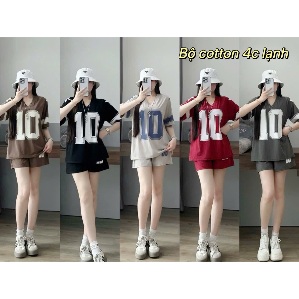 Bộ cotton Thun Lạnh Cổ Tim (In Số 10) Dấu Quần Free size Rộng Rãi, Thoải Mái, Trang Phục Hè | BigBuy360 - bigbuy360.vn