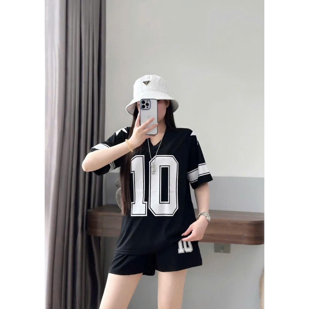 Bộ cotton Thun Lạnh Cổ Tim (In Số 10) Dấu Quần Free size Rộng Rãi, Thoải Mái, Trang Phục Hè | BigBuy360 - bigbuy360.vn