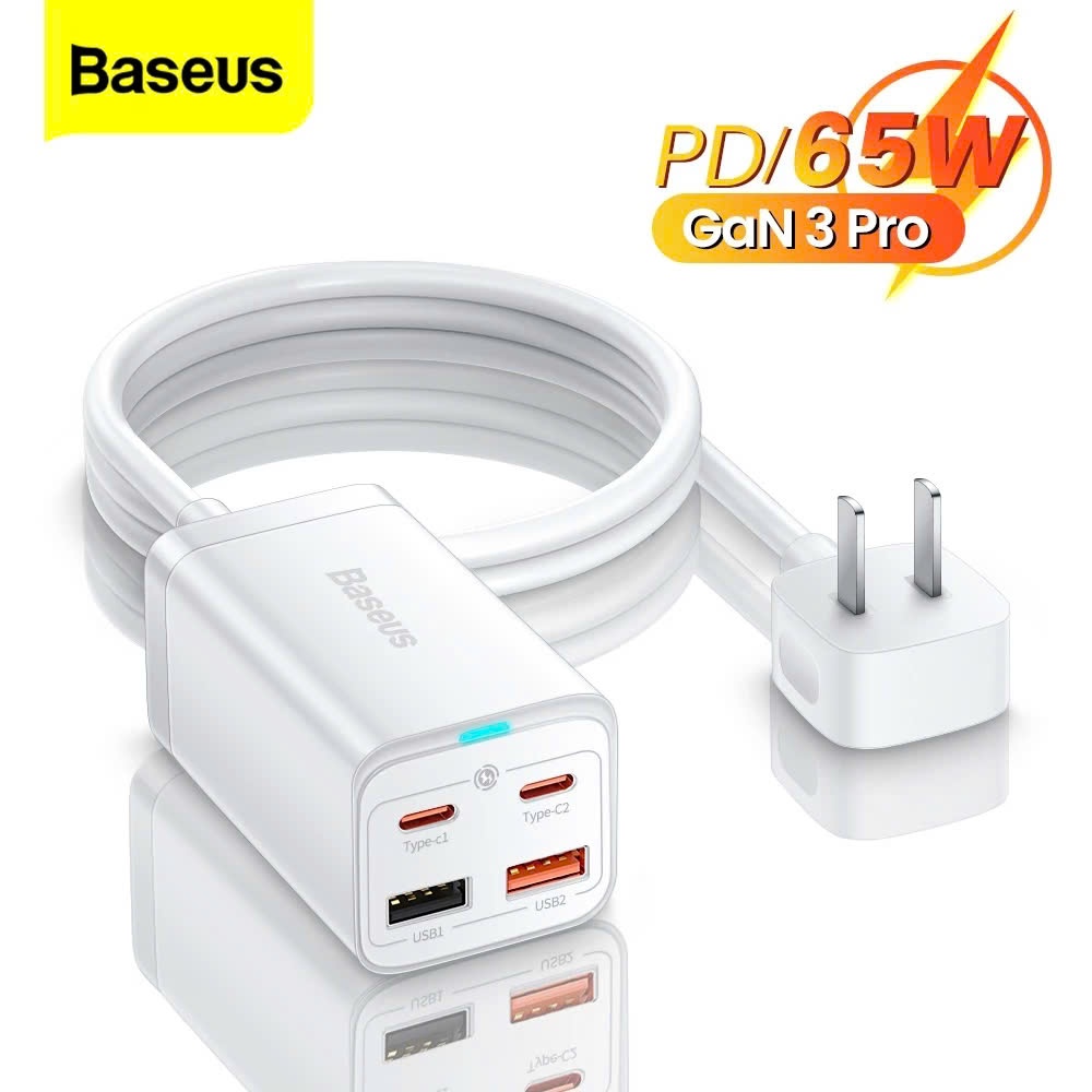 Củ Sạc Nhanh Baseus 65W GaN3 Pro 4 Trong 1 USB Type C 4.0 Cho iPhone 13 Pro Max