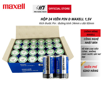 Hộp 24 Viên Pin Đại 1,5V Maxell POWER ACE Xanh Made In Indonesia - Hàng chính hãng
