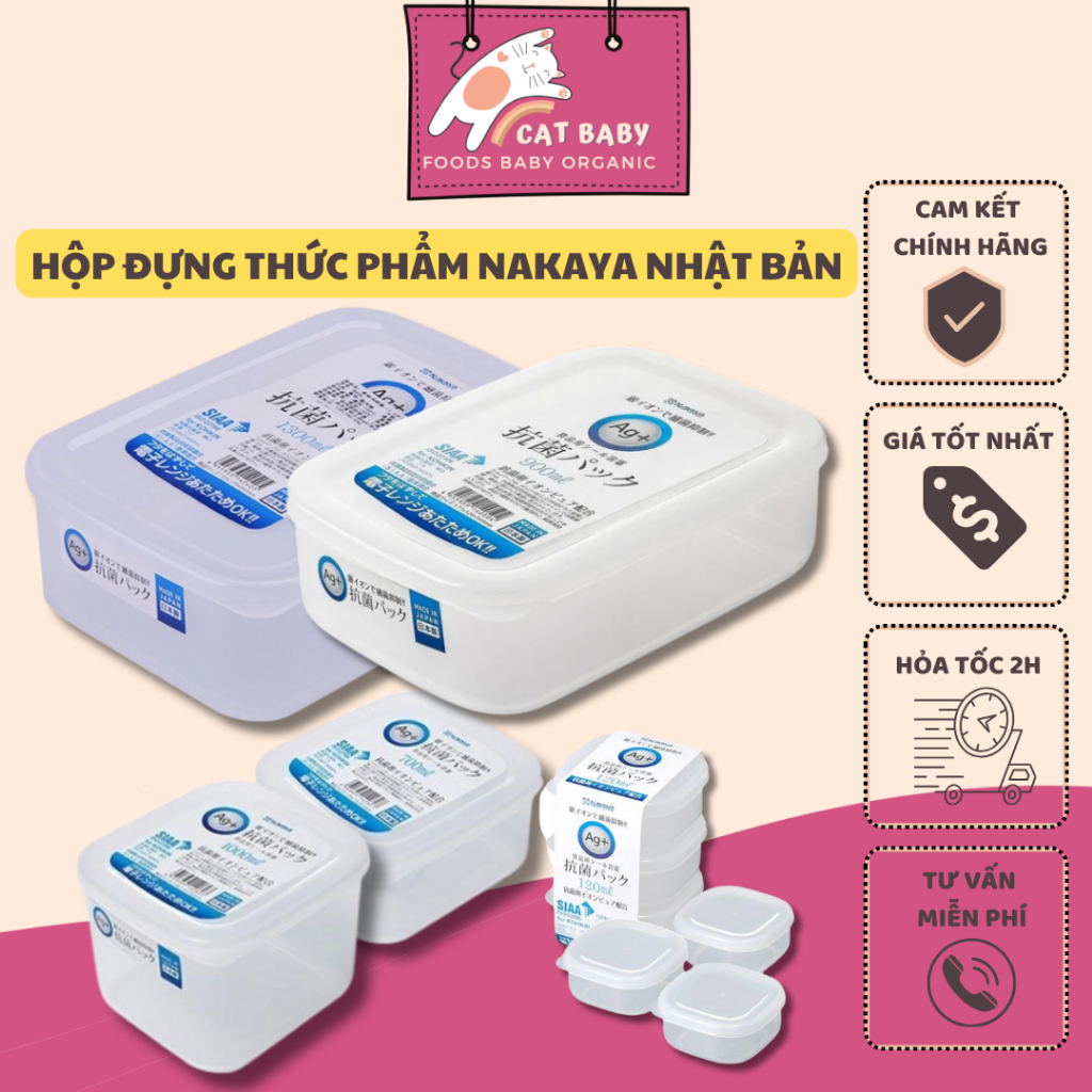 Hộp Trữ Đông - Hộp Trữ Thức Ăn Nakaya Nắp Dẻo (Nhãn Xanh Dương Ag+) - Made in Japan  - CatBaby
