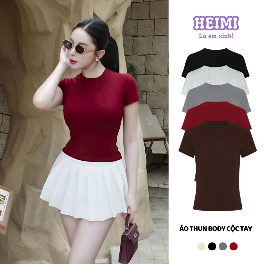 Áo thun trơn form ôm body chất cotton mịn co giãn HEIMI | BigBuy360 - bigbuy360.vn