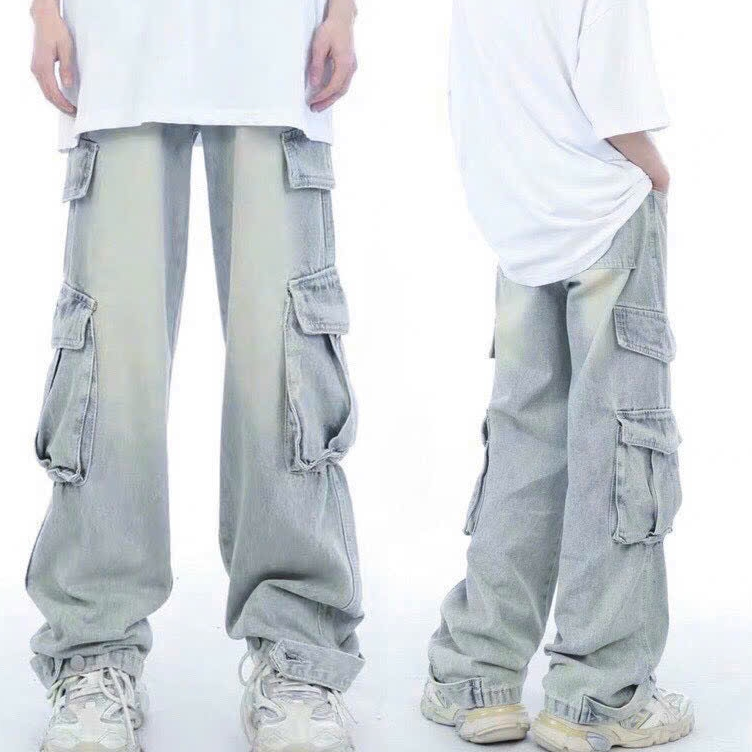 QUẦN BAGGY JEAN NAM CHẤT BÒ XANH ĐEN LOANG 2 MÀU PHONG CÁCH SÀNH ĐIỆU - DUBAI FASHION