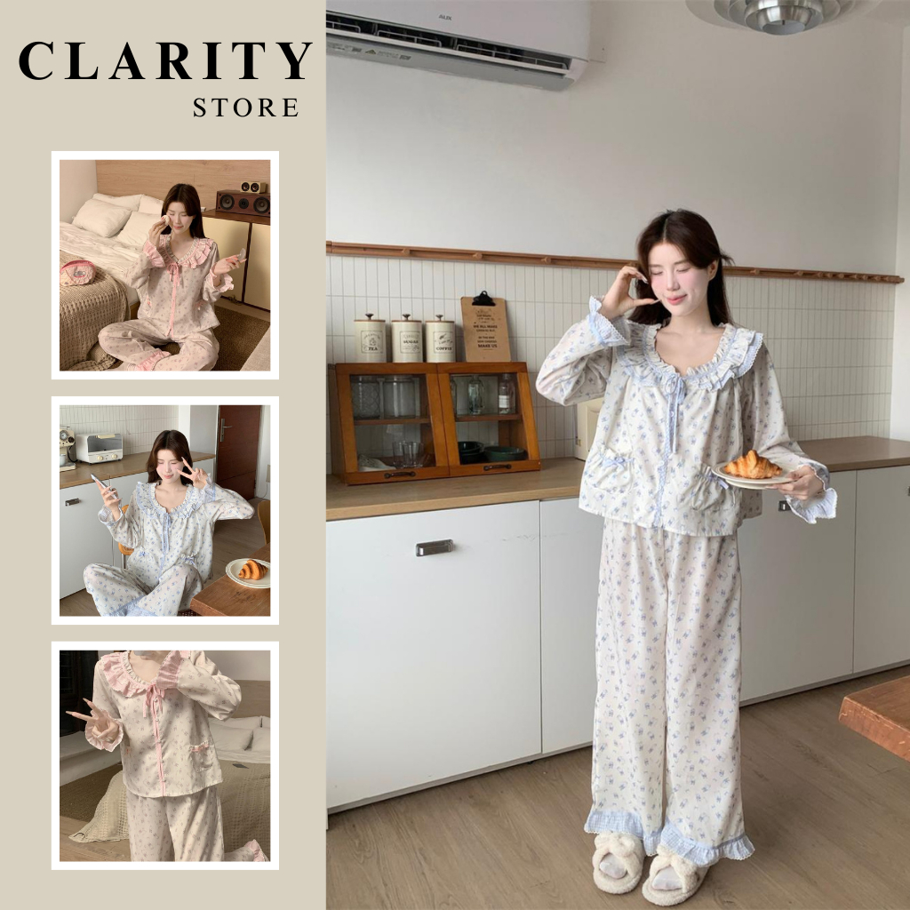 Set đồ ngủ Pijama tay dài siêu thoáng mát họa tiết cute dễ thương Freesize Clarity's 05
