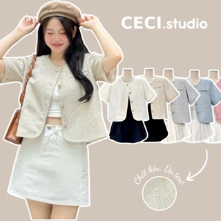 Áo Blazer Ngắn Tay Nữ Cổ Tròn Dáng Lửng 2 Lớp Mềm Mát, Áo Khoác Vest Thanh Lịch Trẻ Trung Hàn Quốc - CECI.studio - A472