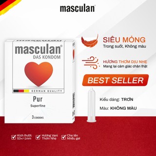  Bao cao su siêu mỏng Masculan Pur Superfine - Hương thơm độc quyền - Thêm gel bôi trơn 