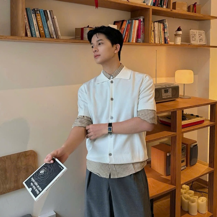 Áo sơ mi len nam sợi dệt Acrylic-cotton blend, form oversized, bền bỉ, không dão, không co, bản cổ lớn Halley E33