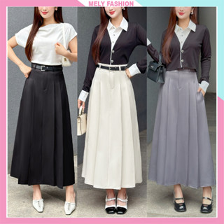 Chân váy xếp ly dáng dài 90cm phong cách Ulzzang Midi có túi xòe chữ A bồng bềnh Bigsize douyn Vintage y2k CV78
