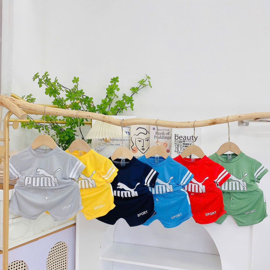 Bộ quần áo trẻ em thun thể thao PUMA mềm mát thấm hút mồ hôi cho bé trai gái trẻ sơ sinh 3-18kg