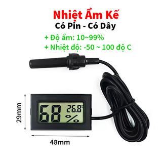 Nhiệt Kế, Nhiệt Ẩm Kế Điện Tử đo nhiệt độ -50*C ~100*C, độ ẩm 10~99% có đầu dò chống nước, dây dài 1 mét (có sẵn pin)