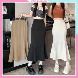 Chân váy đuôi cá dáng dài Mely Fashion midi ôm body cạp cao tôn dáng chất umi co giãn màu đen trắng có bigsize CV48-01
