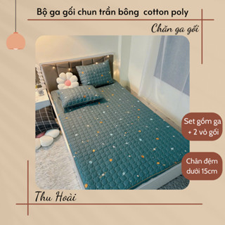 Bộ ga gối chun trần bông cotton poly , ga trải giường trần bông mỏng bo chun bọc đệm size M2 , m4 , m6 , m8