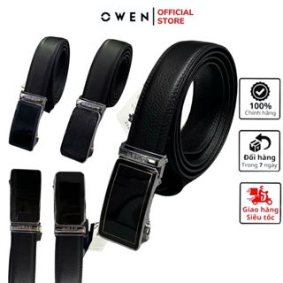 Thắt lưng da bò nam cao cấp OWEN dây nịt da thật màu nâu hoặc đen mặt hợp kim đúc nguyên khối khóa trượt tự động