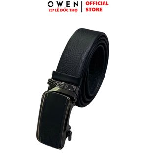 Thắt lưng da nam cao cấp OWEN BELT251213 dây màu đen sần chất liệu da bò thật mặt khóa trượt tự động