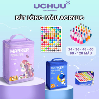 Bút Lông Màu Acrylic UCHUU Bút Marker Vẽ Áo Giày Chai Lọ Cốc Trang Trí Decor 24/36/48/60/80/120 Màu