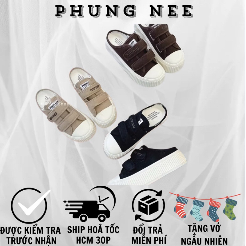 Sục Thể Thao Nữ 2 Quai Dán Chữ MIU 4p QCCC - [HOT TREND] Giày Lười Sneaker Nữ Đế Bánh Mì – Form Hàn 