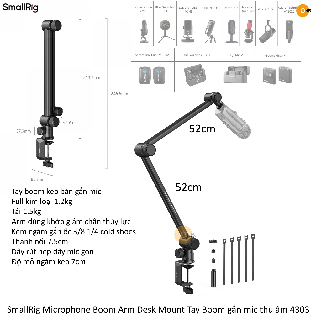 SmallRig Microphone Boom Arm Desk Mount Tay Boom gắn mic thu âm 4303