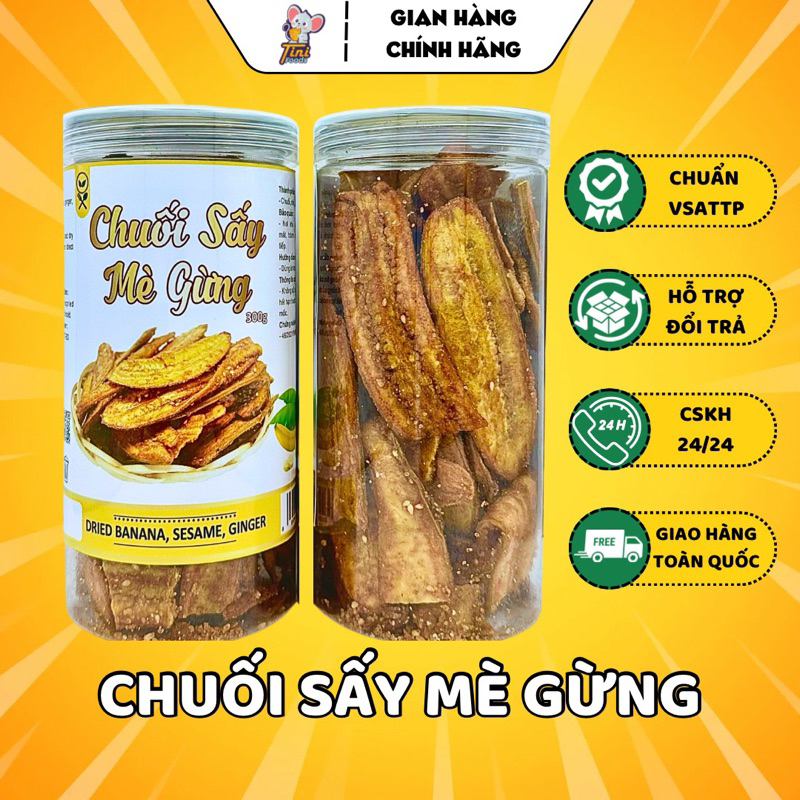 CHUỐI SẤY MÈ GỪNG GIÒN TAN LOẠI NGON [Loại Đặc Biệt] HÀNG NGON NHÀ LÀM - HŨ PET 300GR