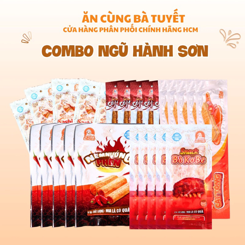 Combo Ngũ Hành Sơn: 5 nem + 5 sashimi + 5 bò kobe + 5 cột điện + 5 bìa cát tông Ăn Cùng Bà Tuyết