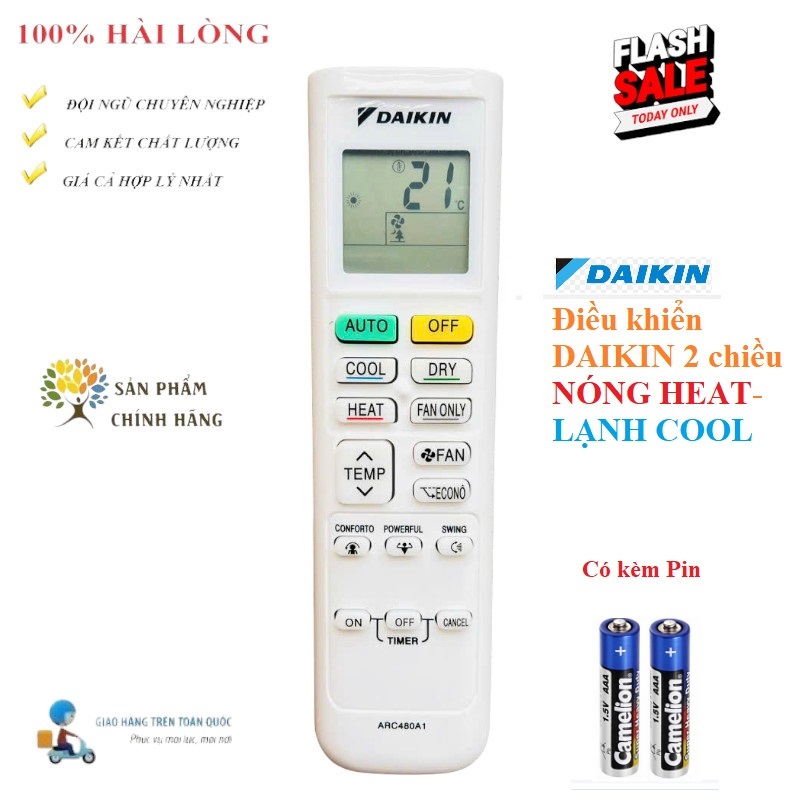 [HÀNG CHÍNH HÃNG]Remote Điều khiển điều hòa Dai_kin 2 CHIỀU COOL-HEAT BẢN MỚI NHẤT NĂM NAY 100%-Tặng Pin