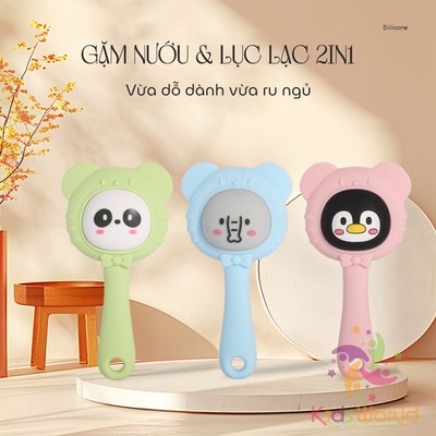Lục lạc gặm nướu cho bé KidAndMom hình thú dễ thương chất liệu silicon cao cấp mềm mại