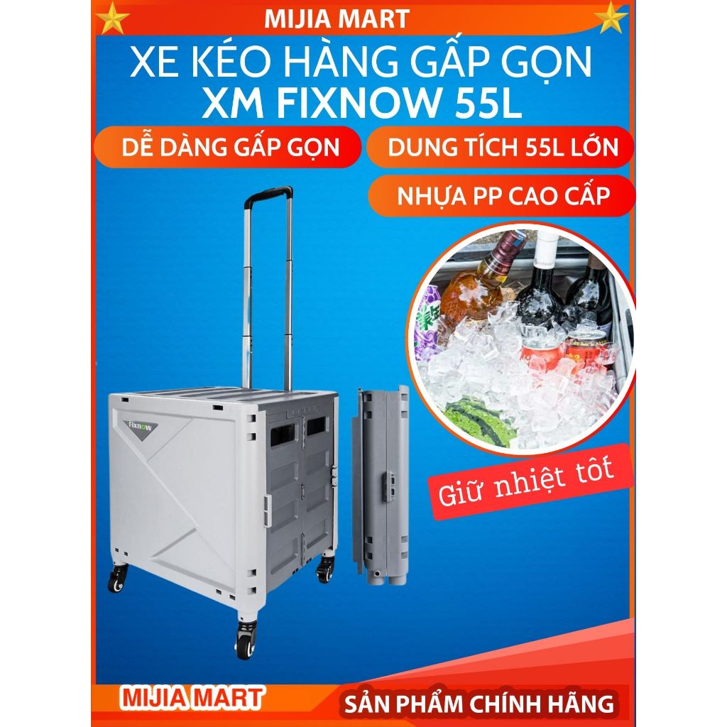 Xe kéo hàng gấp gọn XM Fixnow 55L, Tiện Lợi, Gấp Gọn, Chịu Tải Lớn