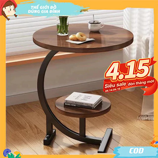 Bàn cafe Bàn trà tròn mini 2 tầng decor phòng khách Bàn bông hoa Kệ phụ ghế sofa gỗ MDF khung sắt