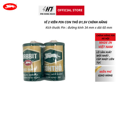 Vỉ 2 Viên Pin Đại Con thỏ lớn R20 1,5V - Hàng chính hãng