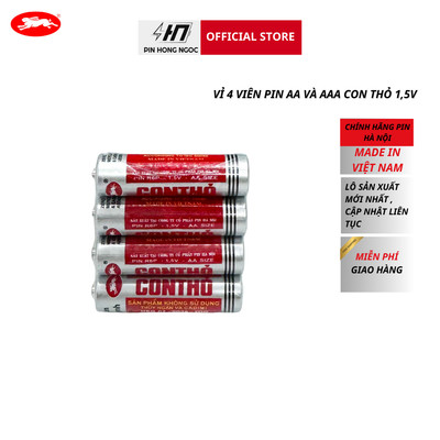 Vỉ 4 Viên Pin Con Thỏ AA , AAA 1,5V ( R6 , R03 nhãn đỏ Vỉ PVC4 ) chính hãng Pin Hà Nội