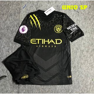   MC - ĐVĐ01  IN TÊN SỐ ÁO -  Bô áo dá bóng quần áo đá banh man city đen vân đá hàng thun lạnh cao cấp 