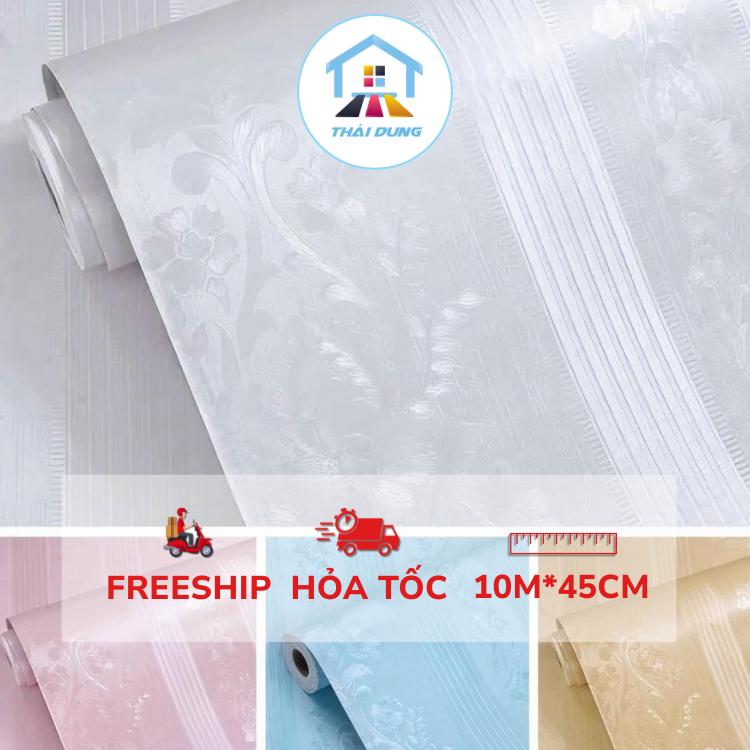 Giấy dán tường hoa văn nổi sọc (nhiều mẫu) cao cấp keo sẵn dài 10Met khổ 45cm