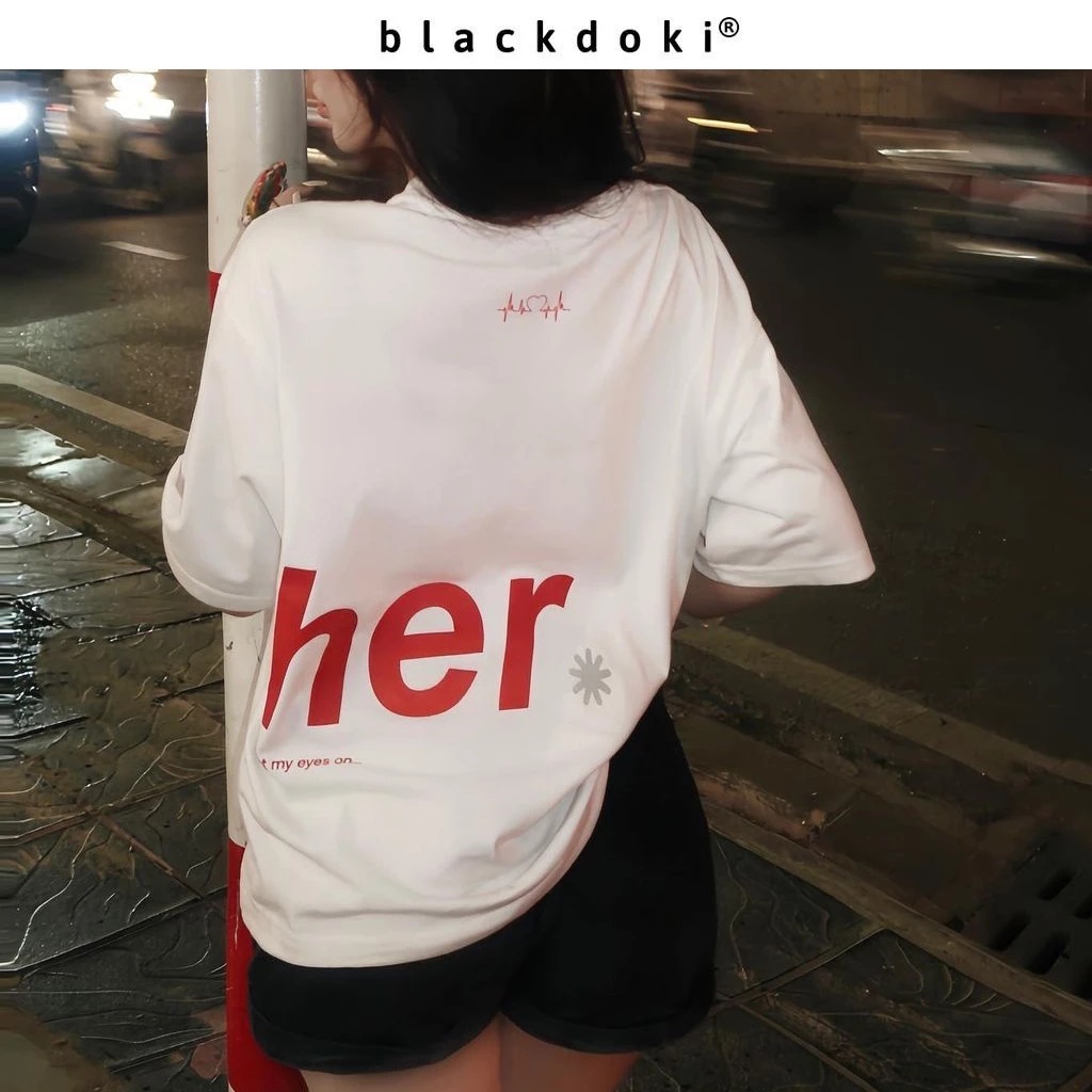  Áo thun COUPLE "HERHIM"  áo phông BLACKDOKI  basic hiện đại chất cotton 100% 2 chiều oversize nam nữ 