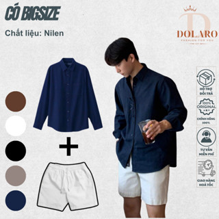 Combo Áo Sơ Mi Tay Dài Lụa Linen DOLARO Nhiều Màu Chuẩn Form Hàn Quốc Kèm Quần Short Kaki màu trắng