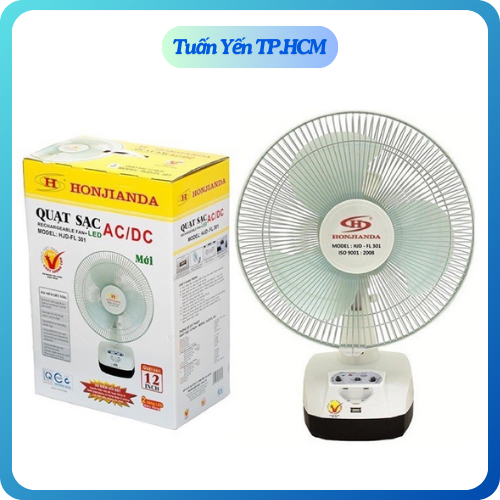 Quạt sạc tích điện có đèn HONJIANDA HJD- FL301 Có Cổng Sạc USB - Hàng chính hãng.