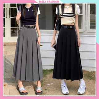 Chân váy dáng dài midi xếp ly có đai đi làm đi chơi phong cách ulzzang y2k Douyin trẻ trung năng động màu đen ghi CV76