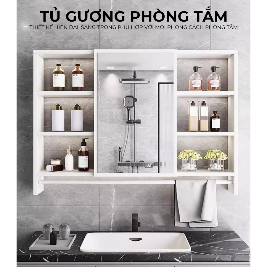 Tủ gương nhà tắm phòng ngủ treo tường màu full trắng nhiều ngăn để đồ tiện lợi decor phòng IGA- GM207 | BigBuy360 - bigbuy360.vn
