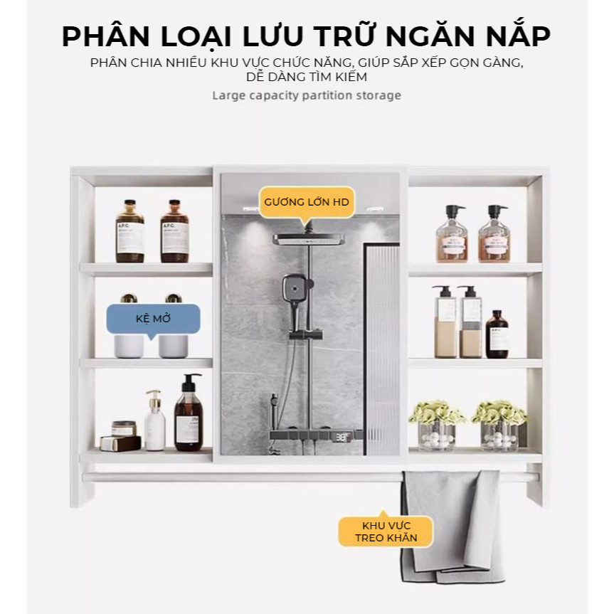 Tủ gương nhà tắm phòng ngủ treo tường màu full trắng nhiều ngăn để đồ tiện lợi decor phòng IGA- GM207 | BigBuy360 - bigbuy360.vn